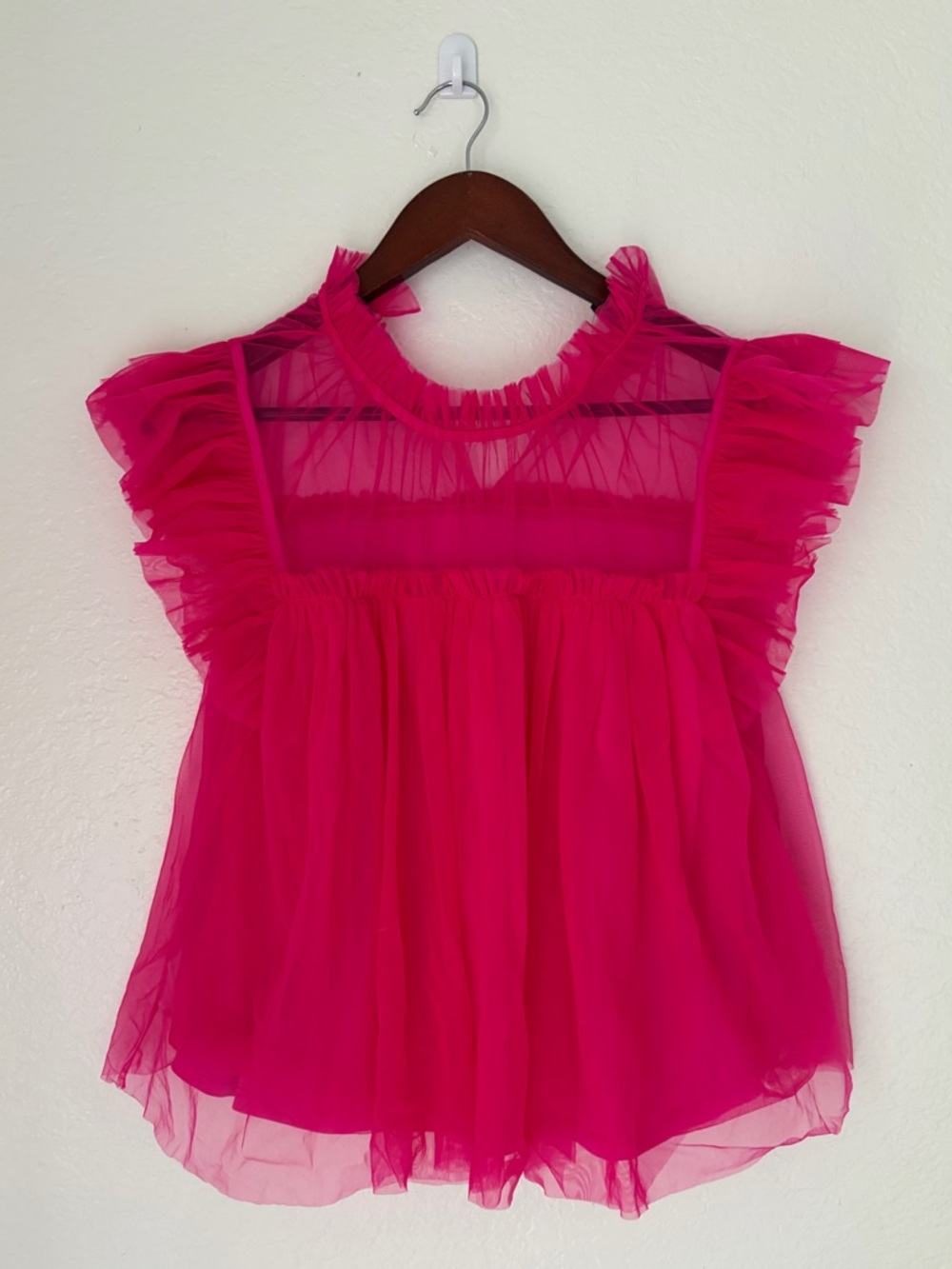 Sunday in Brooklyn Hot Pink Ruffled Sheer Blouse